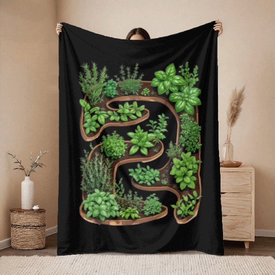 City Herb Garden Oasis Blueprint Throw Blankets