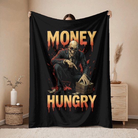 Money Hungry - Greed To Cash Throw Blankets