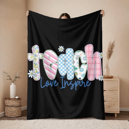 Preppy Teacher Teach Love Inspire Throw Blankets