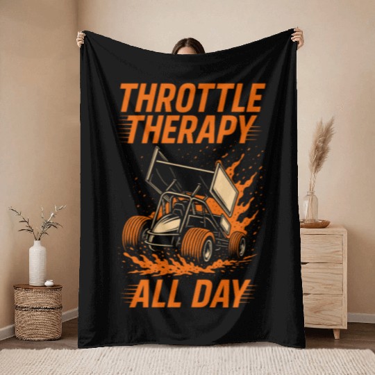 Sprint Car Racing Dirt Track Speed Oval Race Throw Blankets