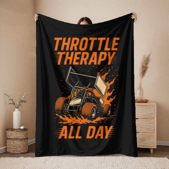 Sprint Car Racing Dirt Track Speed Oval Race Throw Blankets