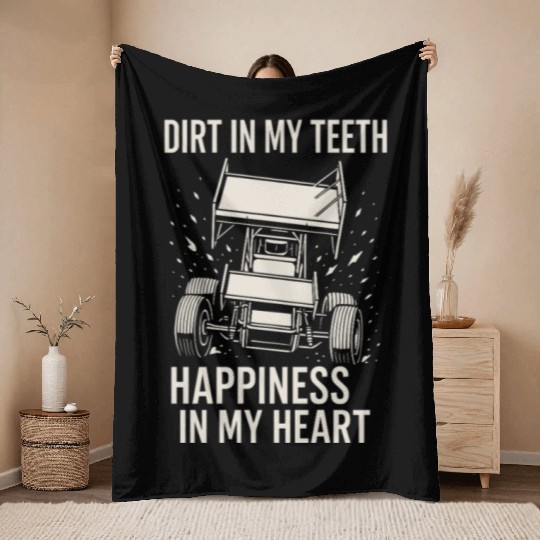 Sprint Car Racing Dirt Track Speed Oval Race Throw Blankets