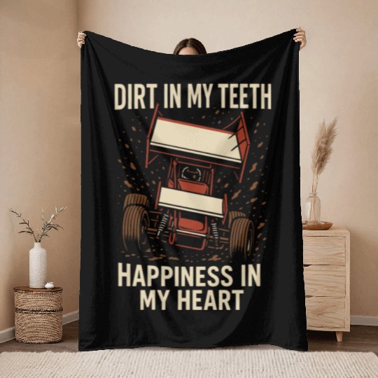 Sprint Car Racing Dirt Track Speed Oval Race Throw Blankets