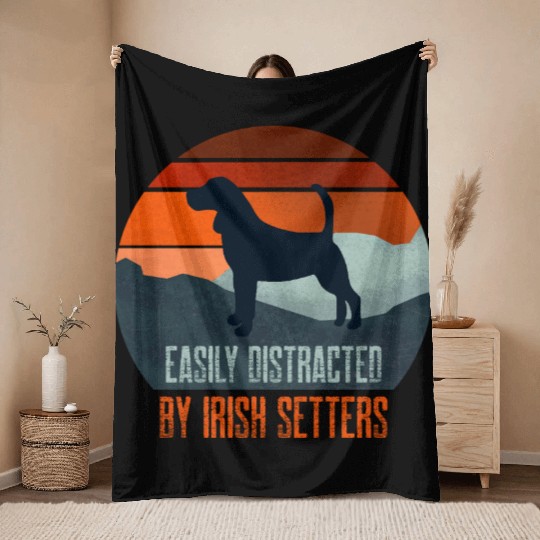 Easily Distracted By Irish Setters Dog Walking Throw Blankets