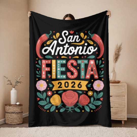 San Antonio 2026 Fiesta Cinco De Mayo Texas Throw Blankets
