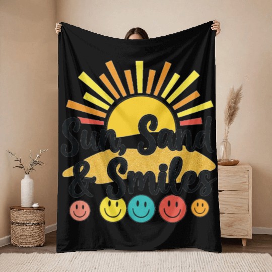 Sun, Sand & Smiles Beach Day Vibes Throw Blankets