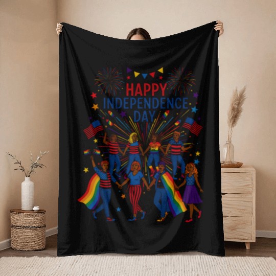 lgbt happy independence day Throw Blankets