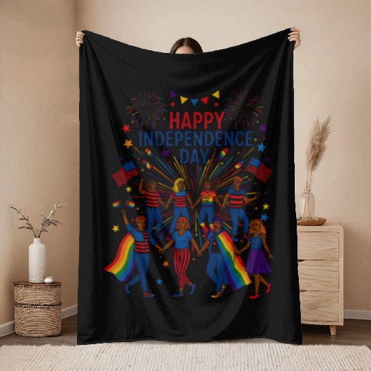 lgbt happy independence day Throw Blankets