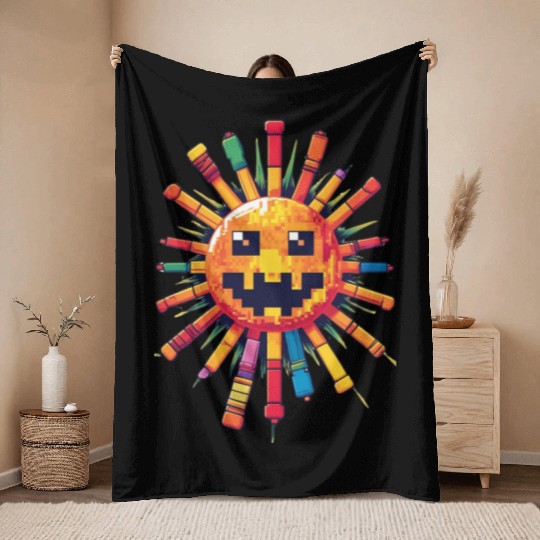 Pixel Sun Joystick Throw Blankets