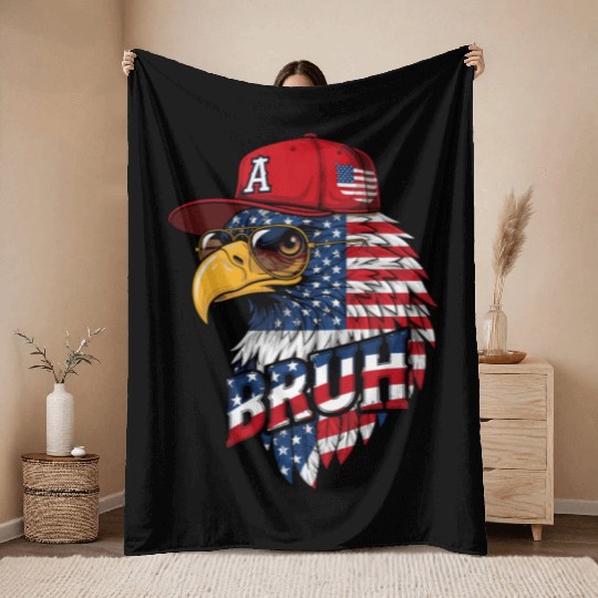 BRUH 4th Of July, Fourth Of July Bald Eagle Throw Blankets