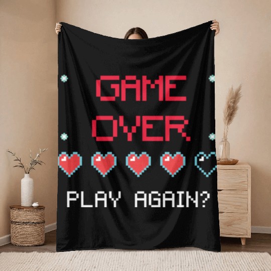 Game Over , Play Again ? Pixel Art Throw Blankets