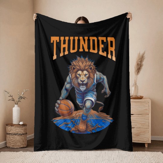 thunder championship Lion Hoops Mascot Sports Throw Blankets