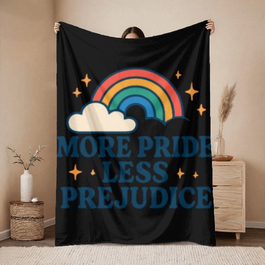 More Pride Less Prejudice Rainbow Pride Month LGBT Throw Blankets