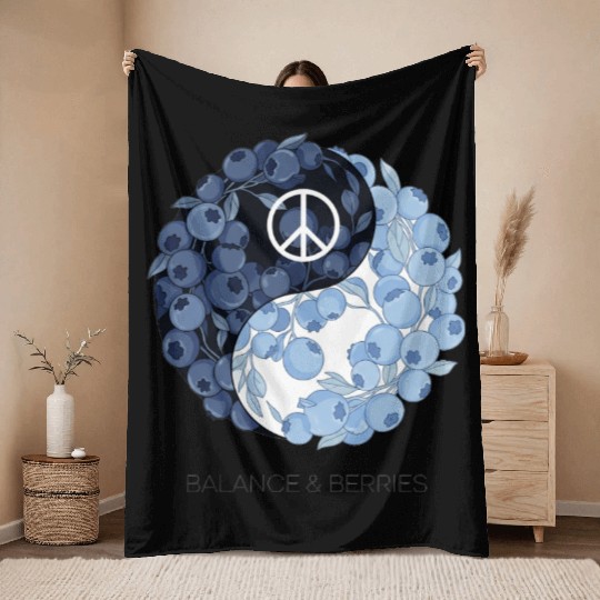Balance & Berries – Yin Yang Blueberry Peace Desig Throw Blankets