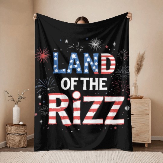 Land of the Rizz funny Patriotic day 4th Of July Throw Blankets