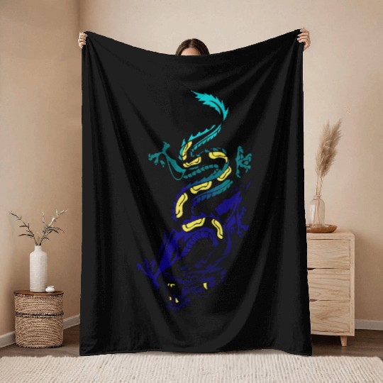 Japanese Dragon Throw Blankets
