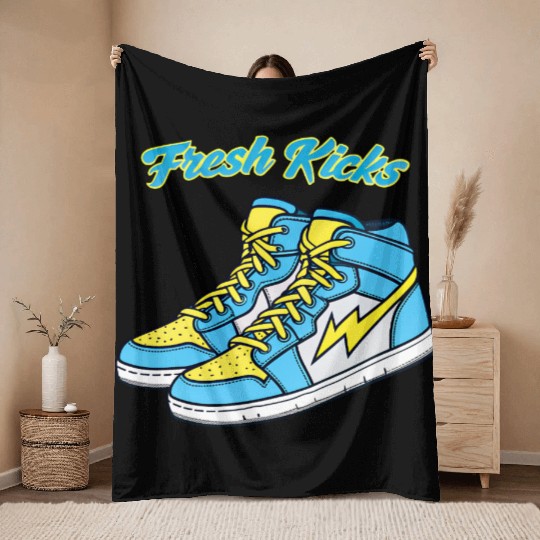 Fresh Kicks Lightning Bolt Sneakers Retro 80s Throw Blankets