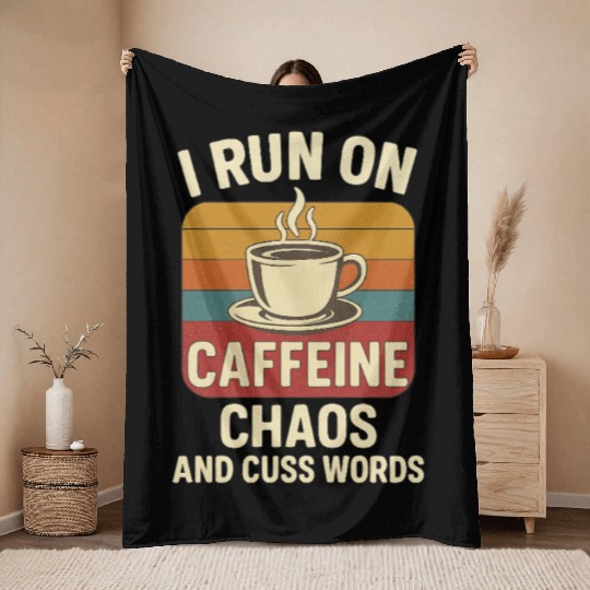 Caffeine Chaos Retro Design Throw Blankets