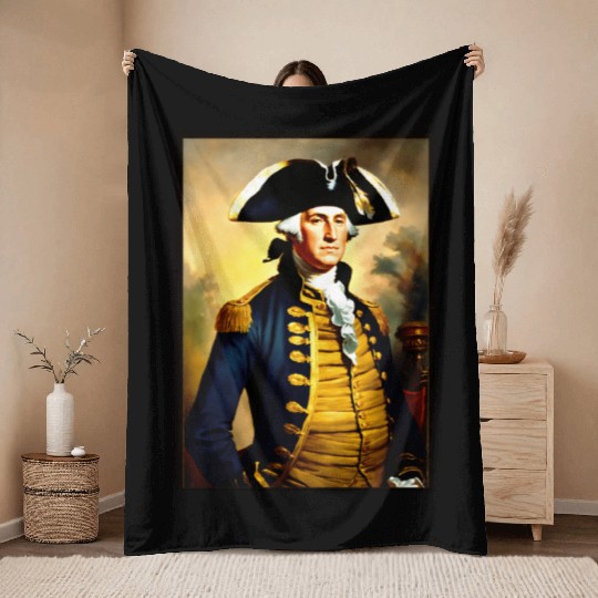 George Washington in revolutionary bttlefield a Throw Blankets