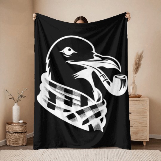 Nordic Seagull Art With Sailor Flair Throw Blankets