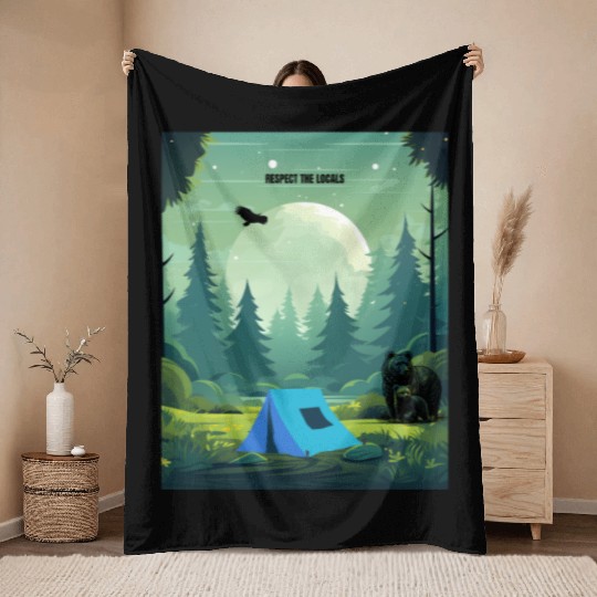 Respect the Locals – Wilderness Camping Warning Throw Blankets