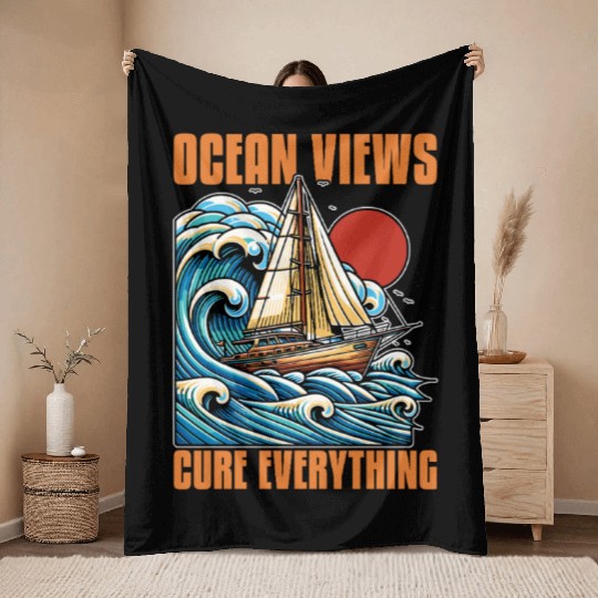 Sailing Ocean Views Cure Everything Fisherman Throw Blankets