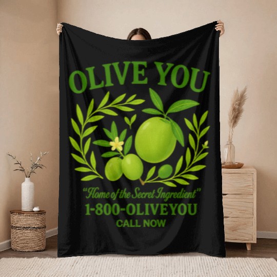 Olive You Cute Vintage Pun Graphic Throw Blankets
