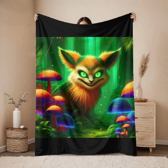 Demon Fox in Enchanted Forest – Fantasy Creature Throw Blankets