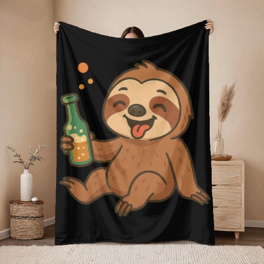 Drunk Party Sloth Throw Blankets