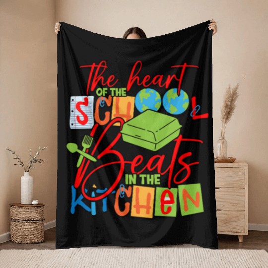 Heart Of School Beats In Kitchen Staff Throw Blankets