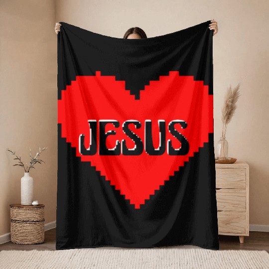 I LOVE JESUS PIXEL ART Throw Blankets