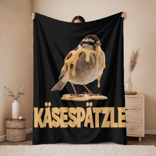 Käsespätzle Sparrow Delight With Cheesy Drizzle Throw Blankets