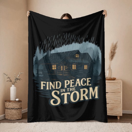 Find Peace in the Storm Cabin Retreat Throw Blankets