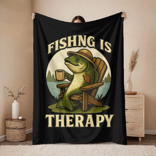 Fishing Is My Therapy – Chill Fish by the Lake Throw Blankets