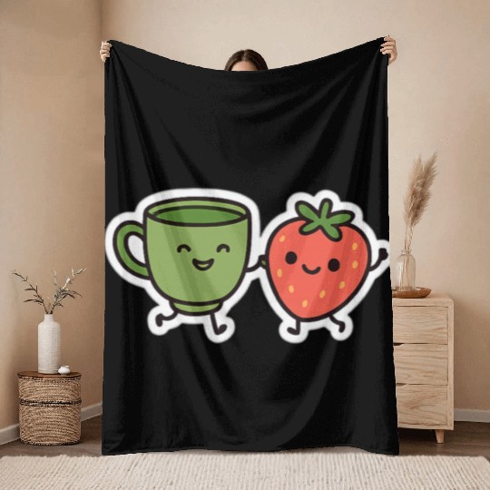 Matcha & Berry Besties Throw Blankets
