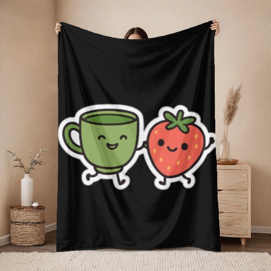 Matcha & Berry Besties Throw Blankets
