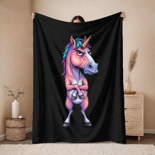 Grumpy Unicorn – My Mood, My Magic Throw Blankets