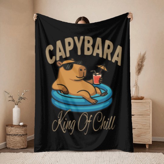 Capybara Chill Vibes King of Relaxation - Animal Throw Blankets