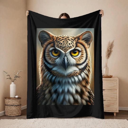 Majestic Owl Portrait Wildlife Wall Art Throw Blankets