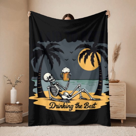 Skeleton Beach Vacation Beer Throw Blankets