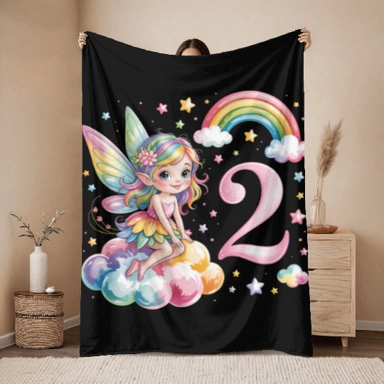 Magical Rainbow Fairy Elf 2nd Birthday Girl Throw Blankets