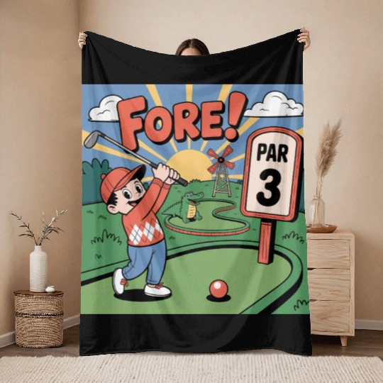 Mini Golf Retro Cartoon on Champion Unisex Throw Blankets