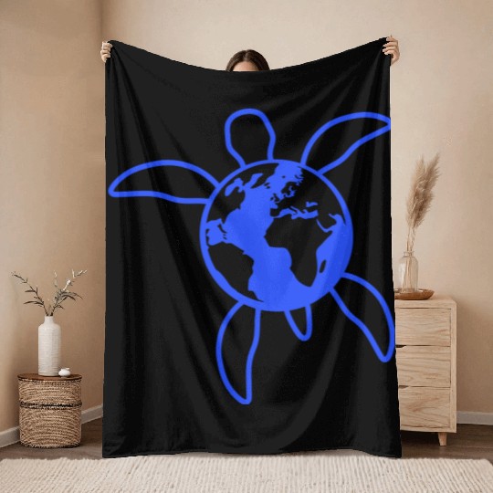 Water turtle earth globe planet logo symbol cool Throw Blankets
