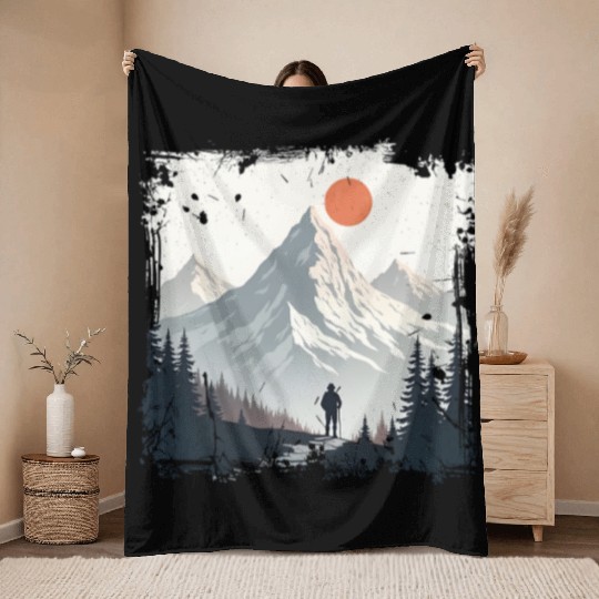 Serene Mountain Wilderness Scene Throw Blankets