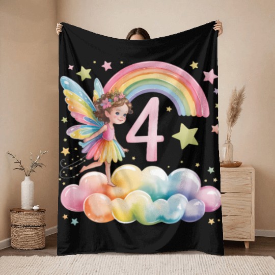 Magical Rainbow Fairy Elf 4th Birthday Girl Throw Blankets
