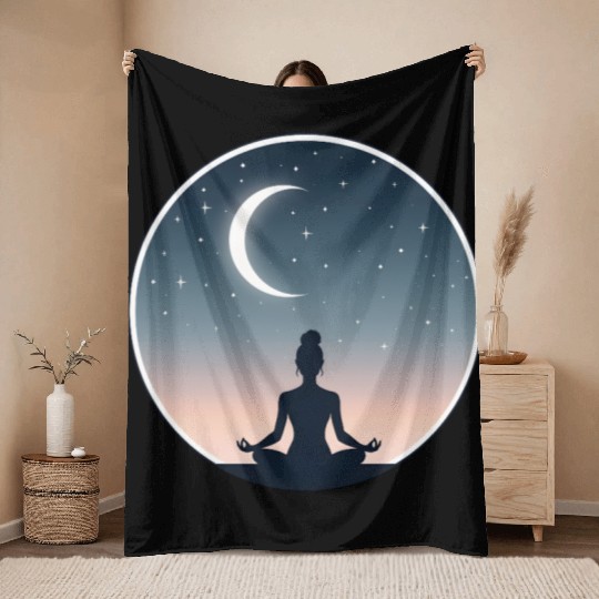 Moonlit Yoga Pose Throw Blankets