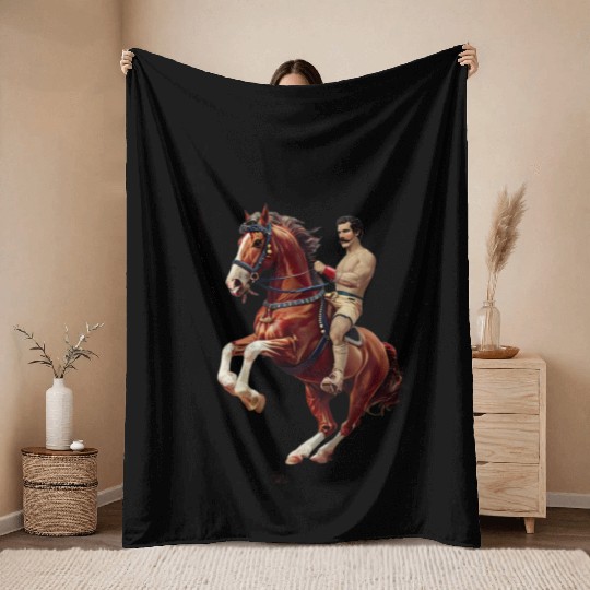Wild West Glory – Vintage Mustached Cowboy on Rear Throw Blankets