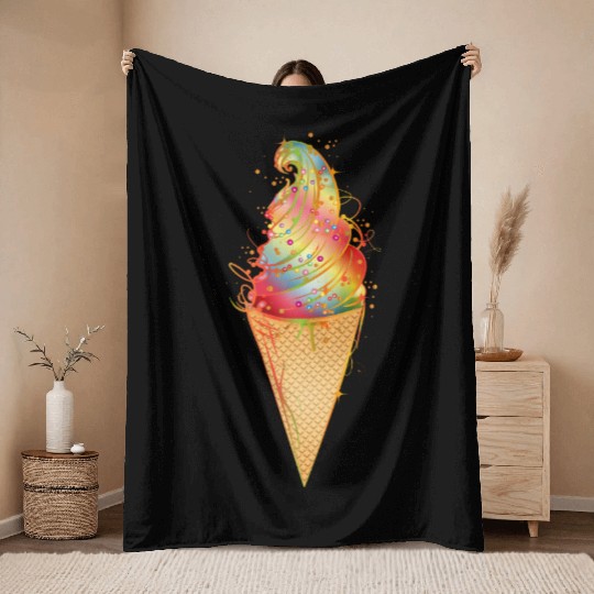 Artfully decorated ice cream in a waffle cone Throw Blankets