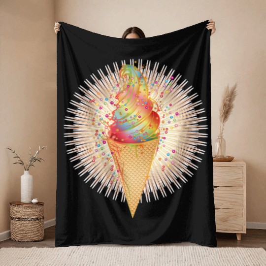 Artfully decorated ice cream in a waffle cone Throw Blankets