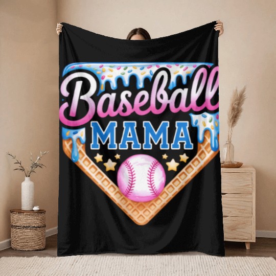 Baseball Mama Ice Cream Cone Sprinkles Sports Mom Throw Blankets